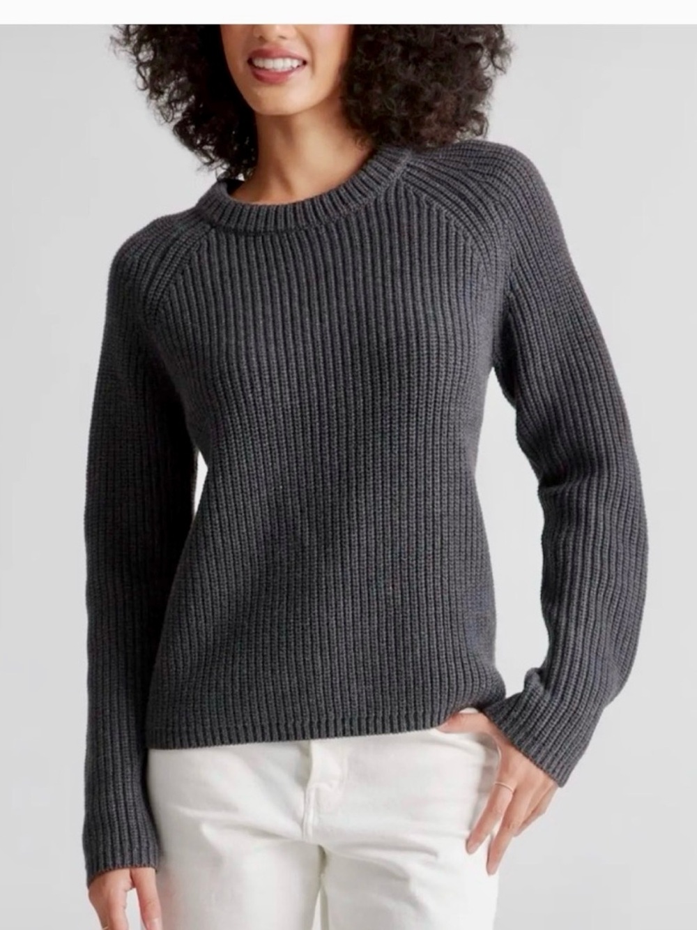 New Quince Organic Cotton Fisherman Crew Sweater Charcoal Gray NWT